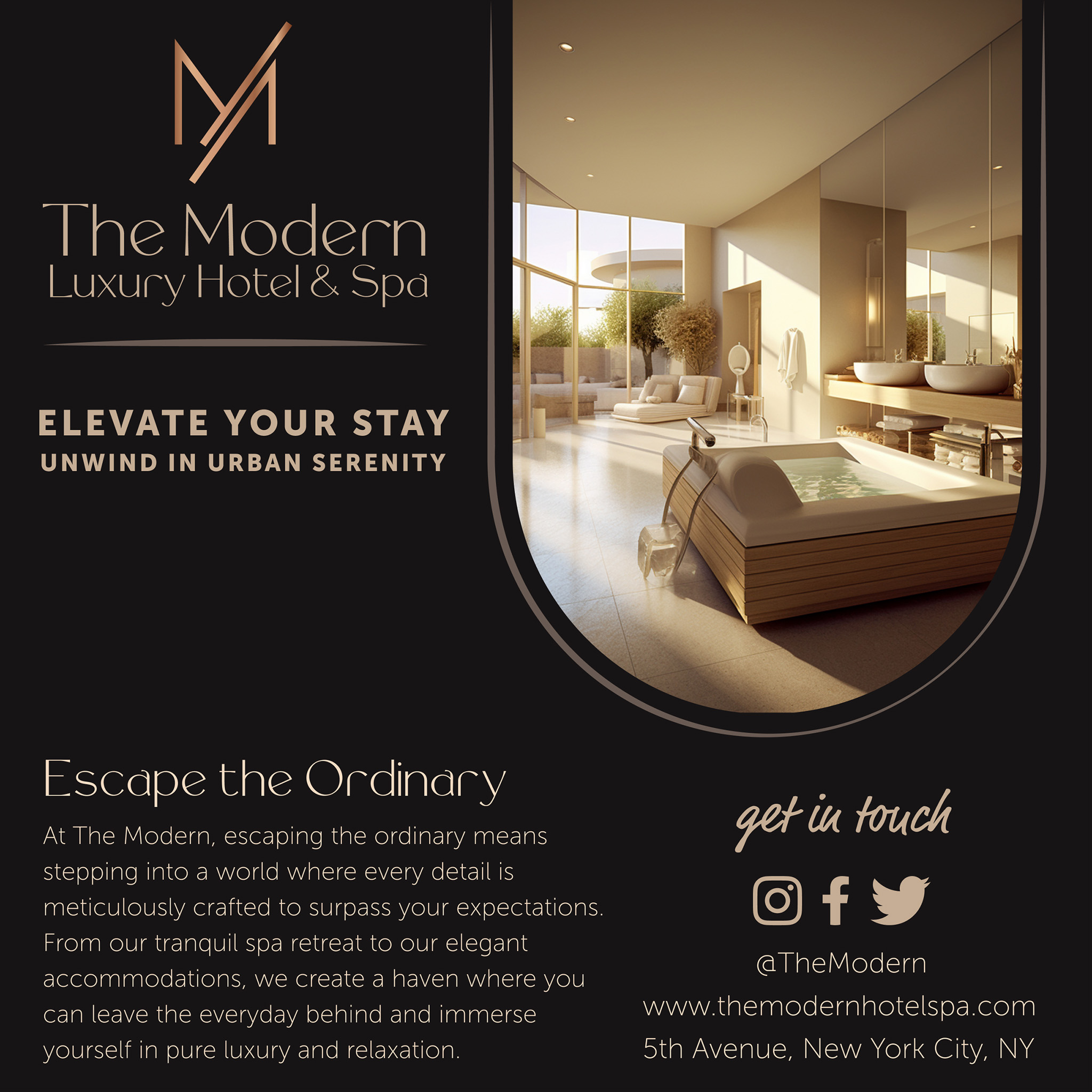 The Modern Luxury Hotel and Spa advertising collateral, marketing collateral, digital marketing, social media, social media marketing